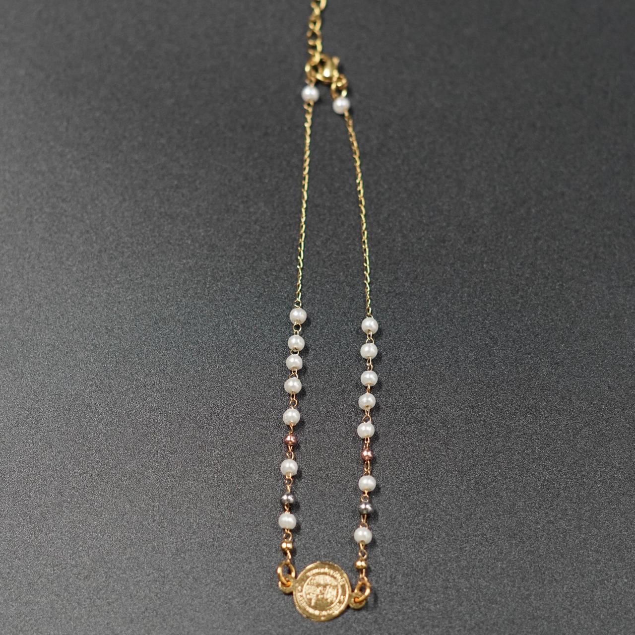 Miniatura 3 de Tobillera Medalla Perlas platead rosa